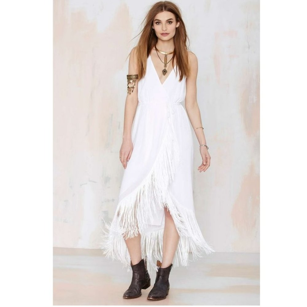 Nasty Gal White Fringe Dress Sz S